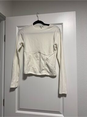 Reformation Cream Long Sleeve Seam-Detail Top